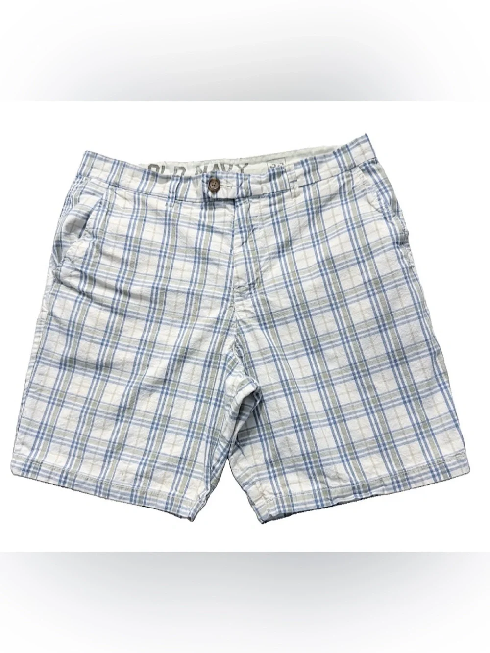Old Navy Plaid Chino Shorts Men’s Size 33 Blue Green White Cotton Casual
